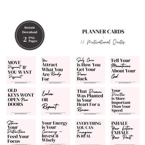 3x3 Mini Printable Planner Cards, 12 Motivational Quotes, Planner Inserts, Motivational Quote Cards, Mood Board Cards