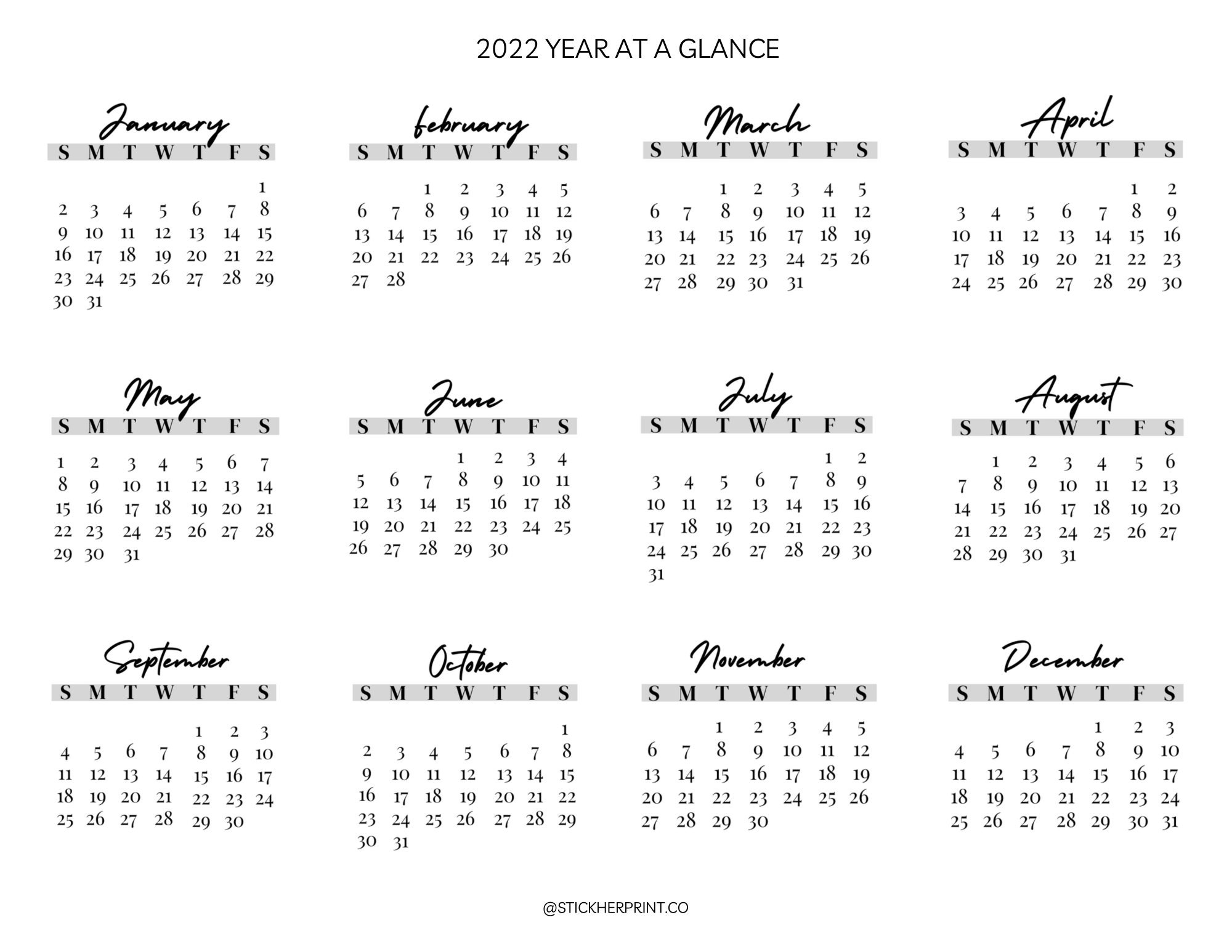 2021 2022 year at a glance yearly calendar printable pdf