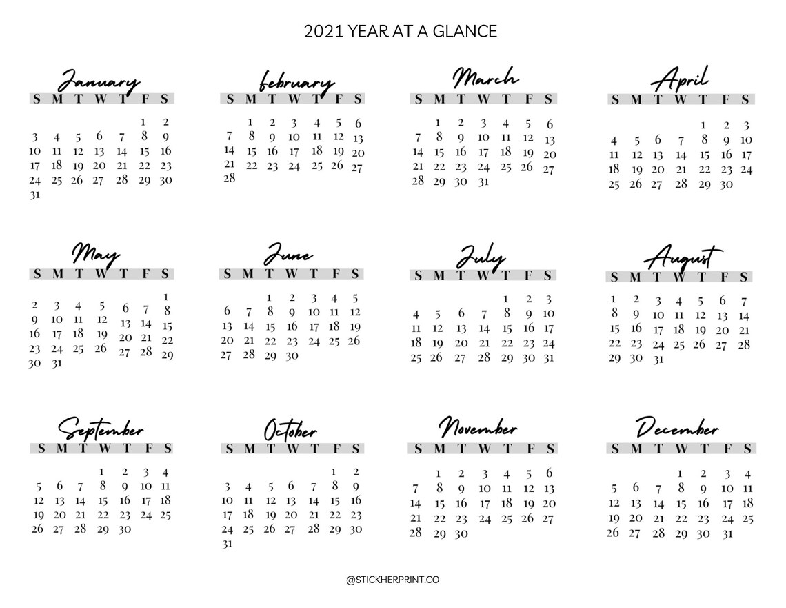 Yearly Calendar At A Glance Free Printable Calendar Inspiration Design 