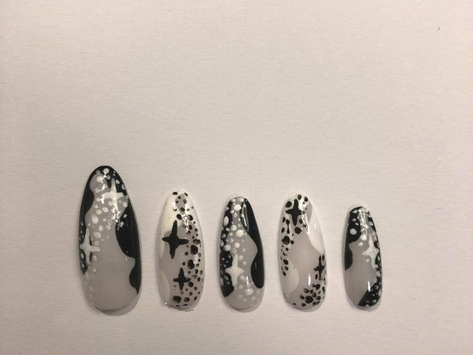 Black and White Star Nails | Etsy