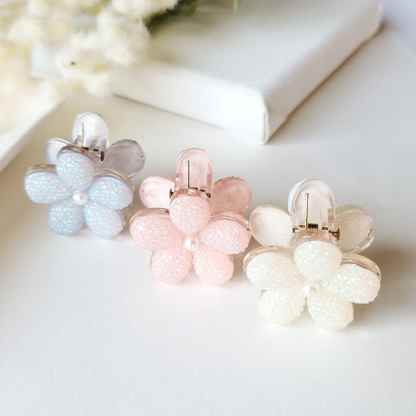 Cute Flower Hair Claw, Hair Claws, hair accessories, Mini Flower Pearl Hair Claw, Flower Clips, gifts for girl