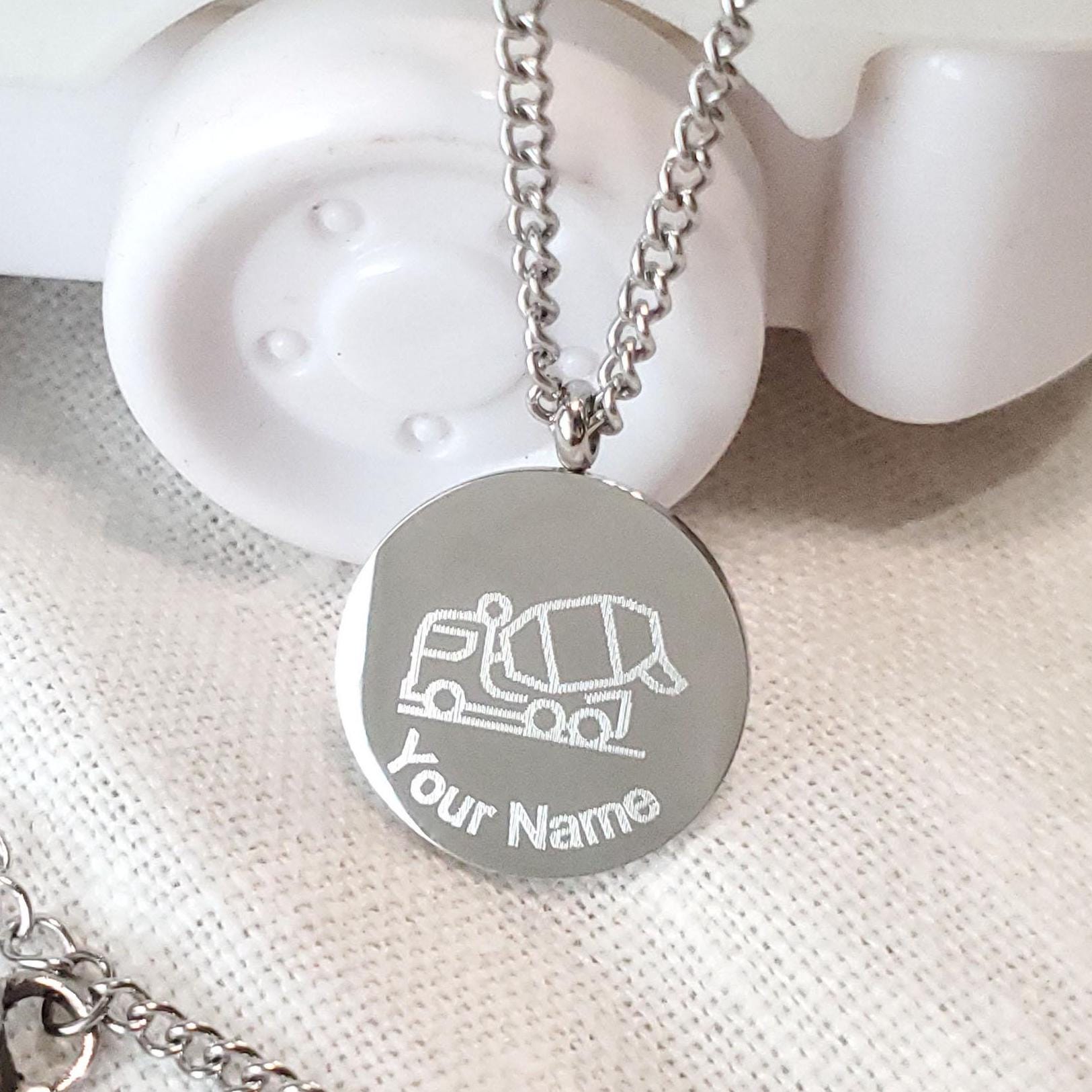 Personalized Kids Vehicle Necklace, Heavy Vehicle Necklace, Boys Name Necklace, Custom Engraved Necklace for Boys, Kids Name Necklace
