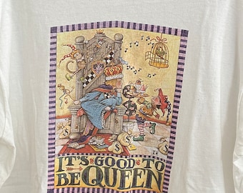 90-tals t-shirt med tryck 'It's Good to be Queen', enkelsöm, tillverkad i USA