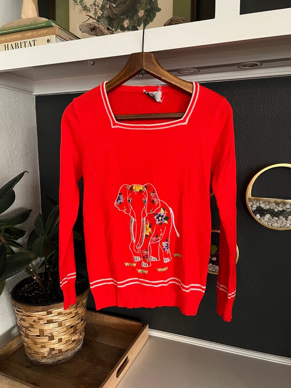 Vintage 1960s Rochelle Knit Sweater with Elephant,