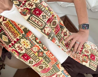 Vintage Kilim Tapestry Vest, 1970s-80s Waistcoat in Bold Colorful Design