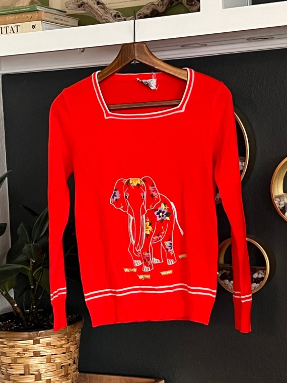 Vintage 1960s Rochelle Knit Sweater with Elephant… - image 5