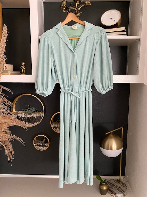 Vintage 70s Terrycloth Collard Midi Dress, House D
