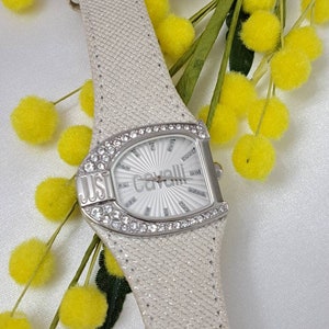 Just Cavalli Watch with Crystals and White Strap, Vintage Women's Watch
