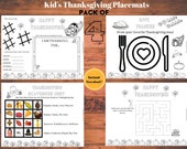 Printable THANKSGIVING Coloring Placemats, 4 Activity Sheets for Kids, 8.5x11, Digital Download,Thanksgiving sheets for Boys and Girls