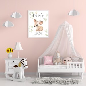 Babyposter - Geburtsdatenposter - Geburtstafel - Wanddeko - Kinderzimmer Dekoration - Personalisiert - Reh