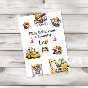 Geburtstagskarte personalisiert - Geburtstagskarte Bagger - Geburtstag Junge - Baustelle - Geschenke für Jungs - Kindergeburtstag