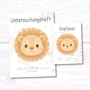 U-Heft und Impfpass Hülle – personalisiertes Set mit Löwe – Geschenk zur Geburt für Jungen oder Mädchen
