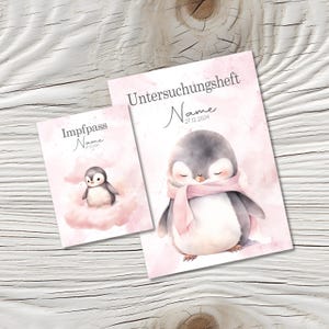 U Heft und Impfpass Hülle - Personalisierte Babygeschenke - Geschenkideen zur Geburt - Impfpass Hülle - U Heft Hülle - für Kinder - Pinguin