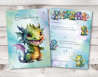 Einladungskarten Kindergeburtstag - Einladungskarten Drache - Drache Einladung Geburtstag - Einladungskarten Geburtstag - Einladungskarte