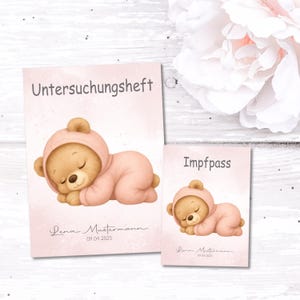U-Heft und Impfpass Hülle – personalisiertes Set mit Teddy – Geschenk zur Geburt für Babys