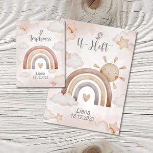 U Heft und Impfpass Hülle - Personalisierte Babygeschenke - Geschenkideen zur Geburt - Impfpass Hülle - U Heft Hülle - für Kinder-Regenbogen