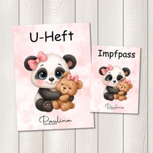 U Heft Hülle mit Name, Impfpass Hülle Panda, U Heft Hülle Panda Mädchen, U Heft und Impfpass Set personalisiert, Panda Hülle Rosa