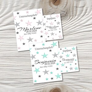 U Heft und Impfpass Hülle - Personalisierte Babygeschenke - Geschenkideen zur Geburt - Impfpass Hülle - U Heft Hülle - für Kinder - Sterne