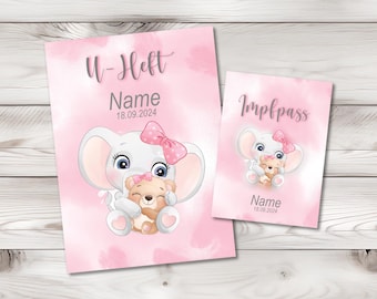 U Heft und Impfpass Hülle - Personalisierte Babygeschenke - Geschenkideen zur Geburt - Impfpass Hülle - U Heft Hülle - für Kinder - Elefant