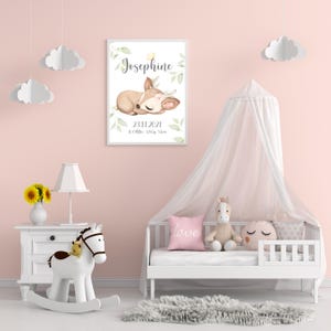 Babyposter - Geburtsdatenposter - Geburtstafel - Wanddeko - Kinderzimmer Dekoration - Personalisiert - Reh
