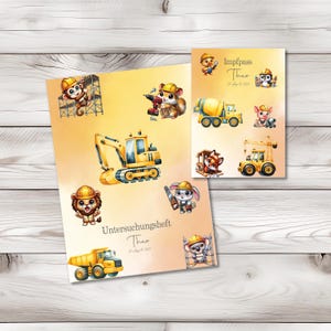 U Heft und Impfpass Hülle - Personalisierte Babygeschenke - Geschenkideen zur Geburt - Impfpass Hülle - U Heft Hülle - für Kinder - Bagger