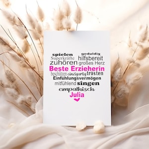 Abschiedskarte für Erzieherin - Abschiedsgeschenk für Erzieherin - Dankeschön Karte Erzieherin - Personalisierte Geschenke Erzieherin