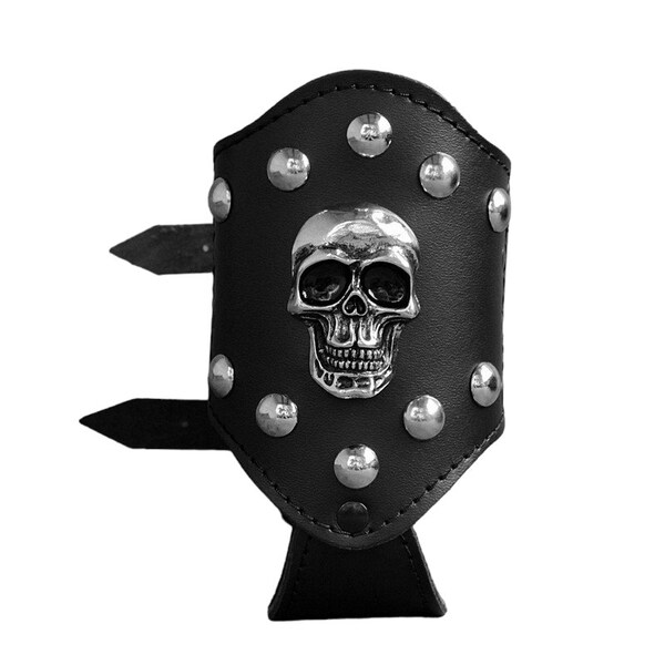 Porte-boisson, bouteille, canette en cuir avec emblème SKULL et rivets