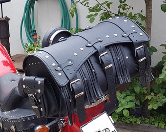 Motorcycle Lockable Trike Leather Bag Case Pannier Saddlebag, studs and tassels 32L