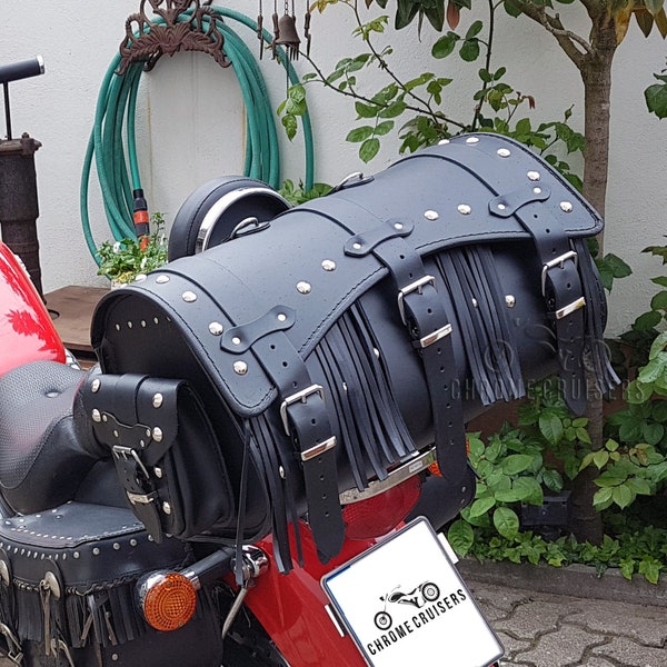 Motorcycle Lockable Trike Leather Bag Case Pannier Saddlebag, studs and tassels 32L