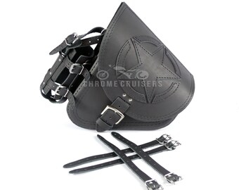 Genuine Leather Saddlebag Pannier Bag with bottle holder Harley Davidson Softail Breakout Fat boy "STAR"