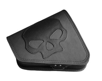 Zwart lederen zadeltas fietstas met afneembare bidonhouder Harley Davidson Sportster XL883 1200 - SKULL