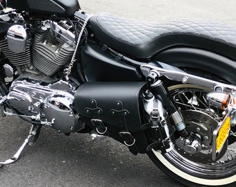 Sacoche cavalière en cuir noir avec porte-bidon amovible Harley Davidson Sportster XL883 1200