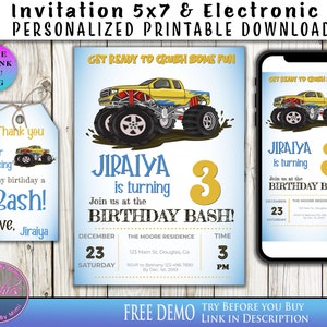 Monster Truck, Birthday Invitation, Digital Invitation, Printable Invitation, Truck Invitations, Monster Truck  Party, 4x4 Truck Birthday