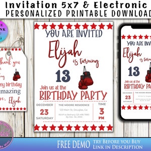 Boxing Invitation, Boxing Birthday, Template Download, Boxing Theme Party, Boxing Party, Boxing Champion, Boxer Champion, Custom Invitations
