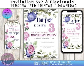 Tea Party Invitation, Tea Party Theme, Tea Party Birthday, Printable Invitation, Digital Invitation, Custom Invitations