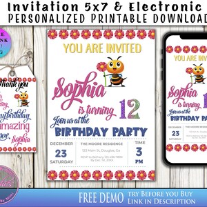 Bumblebee Invitation, 5x7 Invitation, Digital Invitations, Printable Invitation, Bumblebee Theme, Bumblebee Party, Bumblebee Birthday