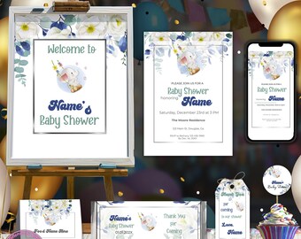 Baby Elephant, Baby Shower Invite, Editable Design, Phone Invitation, Baby Shower Bundle, Chocolate Wrapper, Baby Shower Welcome P1488