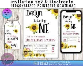 Sunflower Invitation, Sunflower Theme, Sunflower Party, Sunflower Birthday, Printable Invitation, Custom Invitations,  Digital Invitation