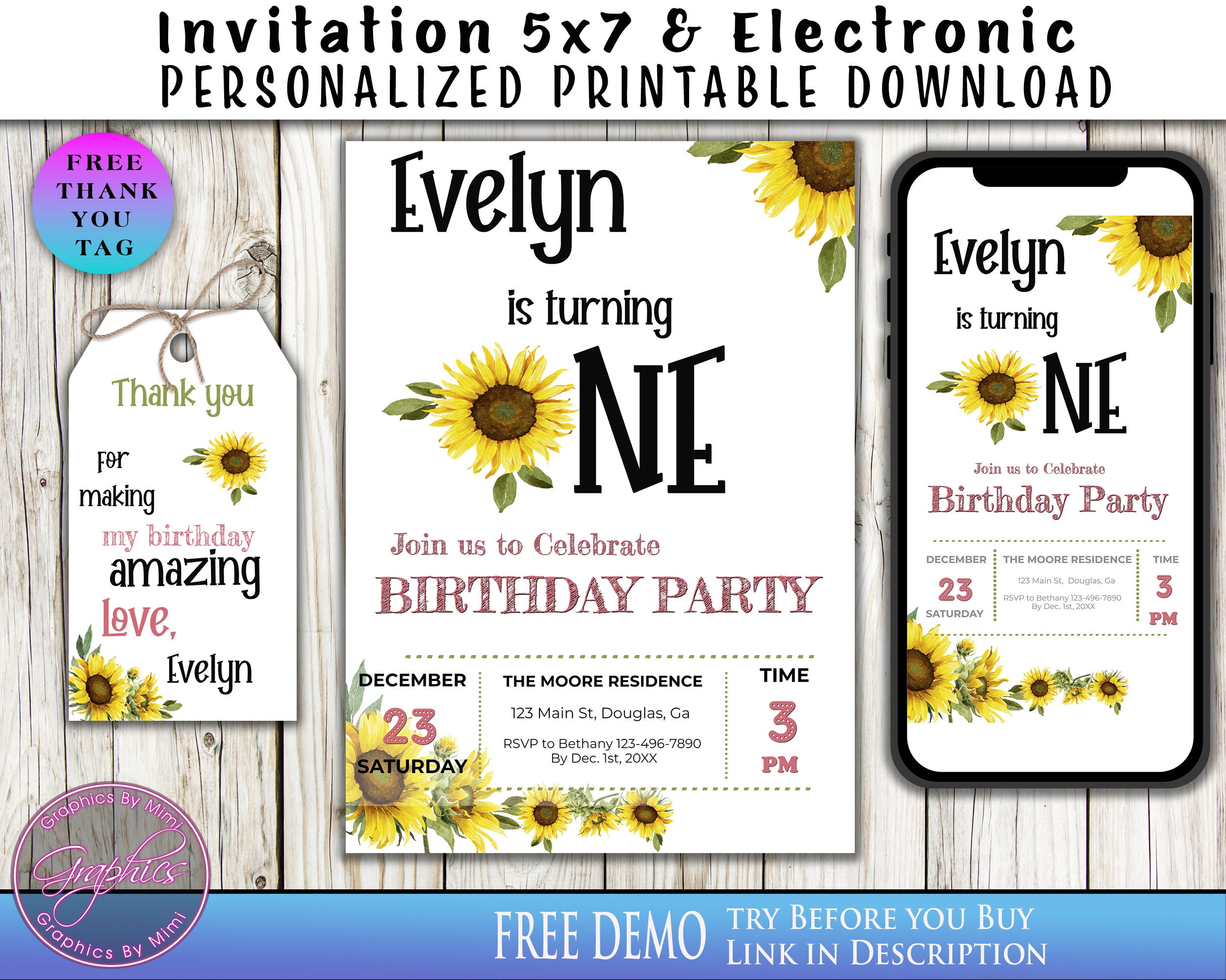 Sunflower Invitation Sunflower Theme Sunflower Party Sunflower Birthday Printable Invitation Custom Invitations Digital