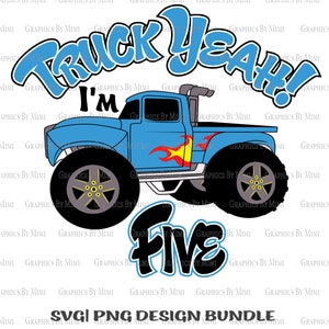 トラック イェー！私は SVG、5 歳の誕生日 SVG、トラック イェー！私は Png、5 歳の誕生日 Png、モンスター トラック SVG、Hi Five SVG、私の誕生日です SVG