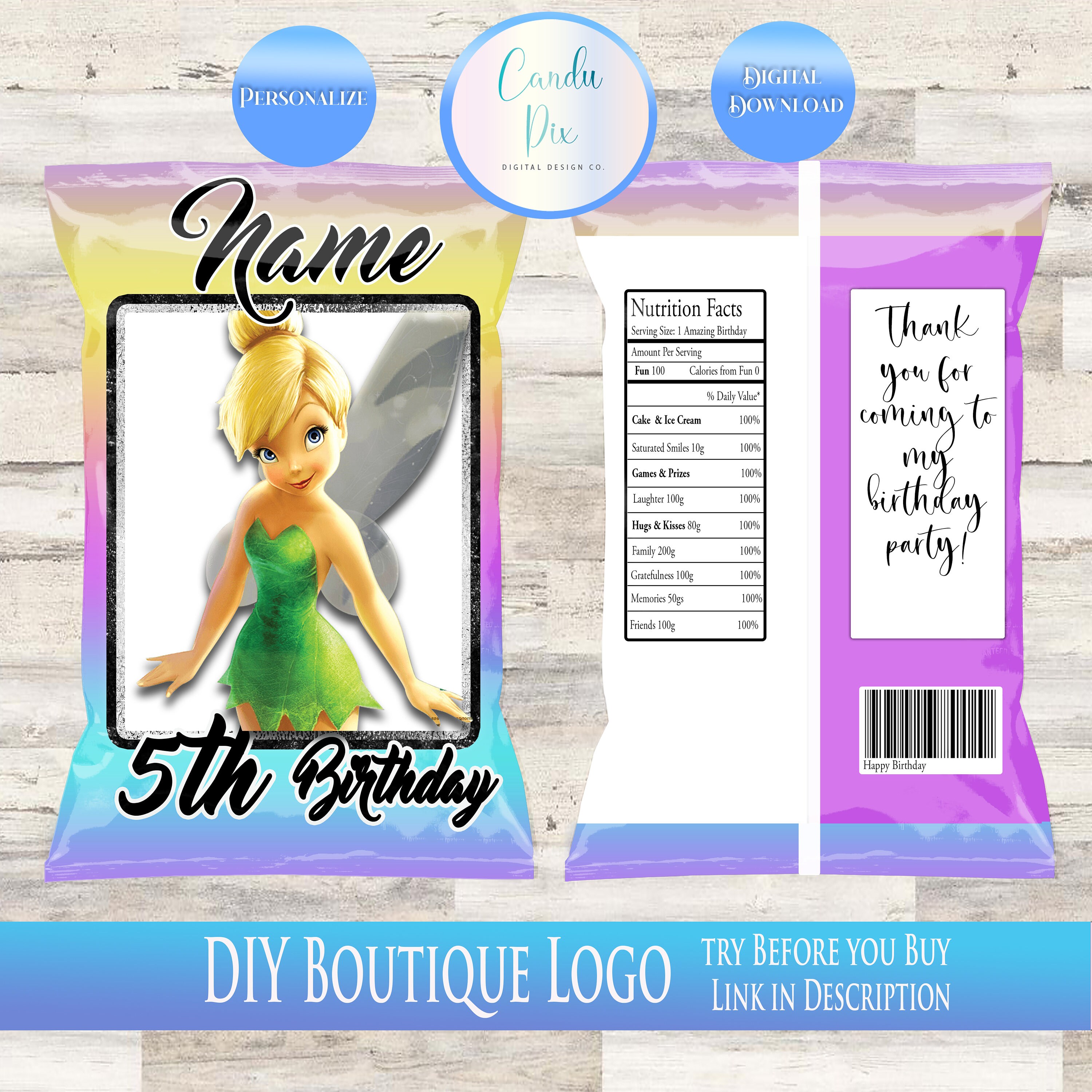 Chip Bag Label Template Birthday Decor Instant Download Etsy