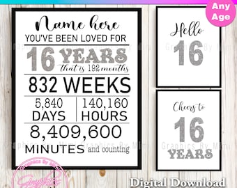 You are Loved Personalized 16th Birthday Poster Bundle Any Age Available