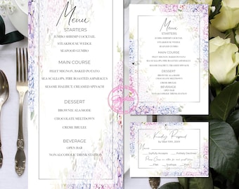 Hydrangea Menu, Lavender Wedding, Hydrangea Wedding, Hydrangea Rsvp Card, Hydrangea Reply, Hydrangea Event Rsvp, Hydrangea Event Menu W6304