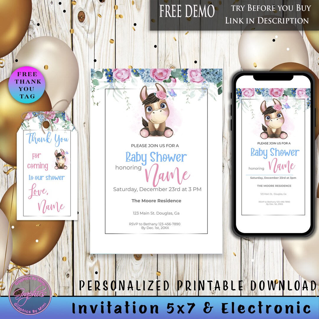 Horse Theme Baby Shower, Horse Invitation, Western Theme, Country Cowgirl Theme, Baby Shower