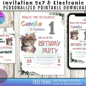 Kitten Theme Party, Kitten Invitation, Kitten Birthday, Cat Theme Party, Cat Party Decor, Cat Invitation, Cat Birthday Party, Cat Birthday