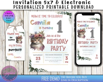 Kitten Theme Party, Kitten Invitation, Kitten Birthday, Cat Theme Party, Cat Party Decor, Cat Invitation, Cat Birthday Party, Cat Birthday