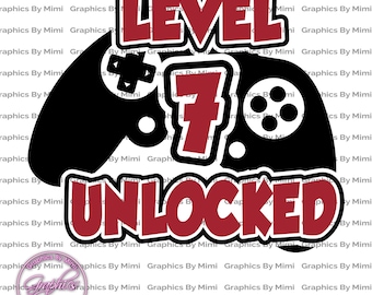 Nivel 7 svg desbloqueado, 7o cumpleaños svg, nivel desbloqueado png, 7o cumpleaños png, cumpleaños del jugador, nivel desbloqueado camisa- todas las edades disponibles