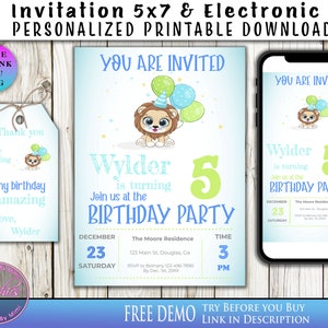 Lion, Safari, Jungle, Editable Design, Birthday Invitation, Printable Birthday, Phone Invitation, Mobile Invitation, Birthday Party