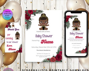 Princess Invitation, Baby Shower Bundle, Mobile Invite, Princess Favors, Princess Gift Tag, Printable Invitation, Shower Invitations R2511