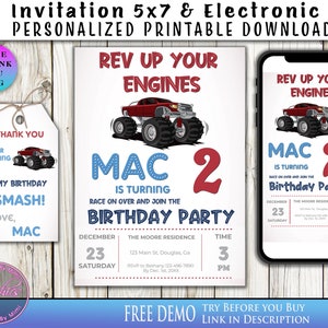 Monster Truck, Birthday Invitation, Digital Invitation, Printable Invitation, Truck Invitations, Monster Truck  Party, 4x4 Truck Birthday